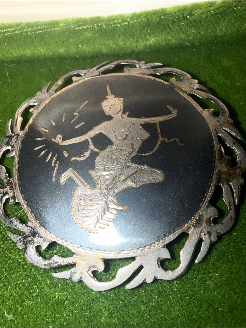 Siam sterling Black and Gold Dancing Figure Brooch